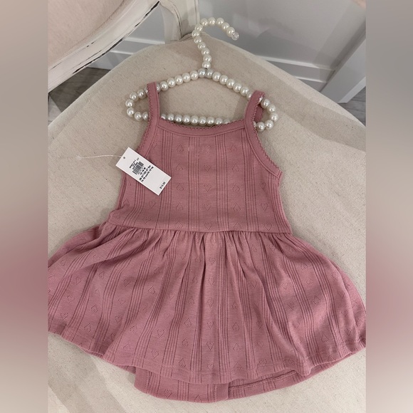 🤍 12~18 Mth Dusty Rose Pointelle Knit Baby Dress with Bow NWT - Picture 2 of 5